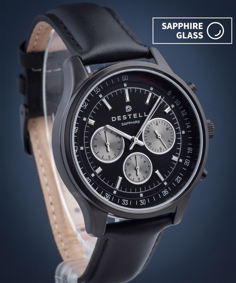 Zegarek męski DESTELL Circinus Full Black Leather Chronograph Sapphire