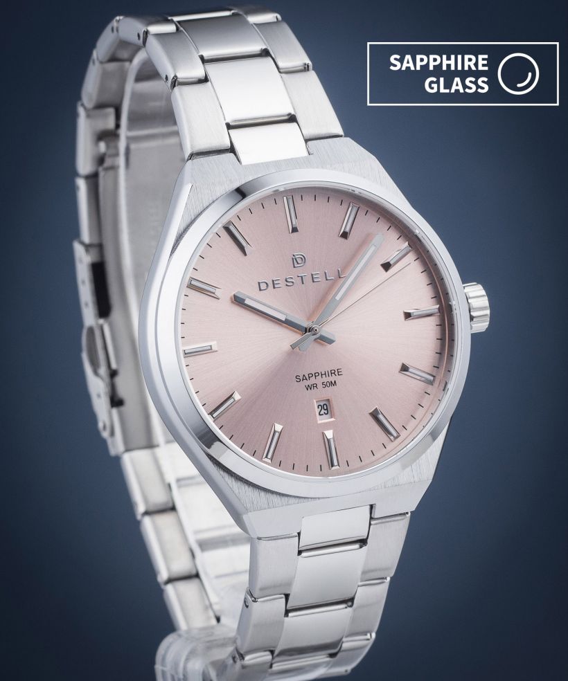 Zegarek męski DESTELL Aries Pink Silver Steel Sapphire