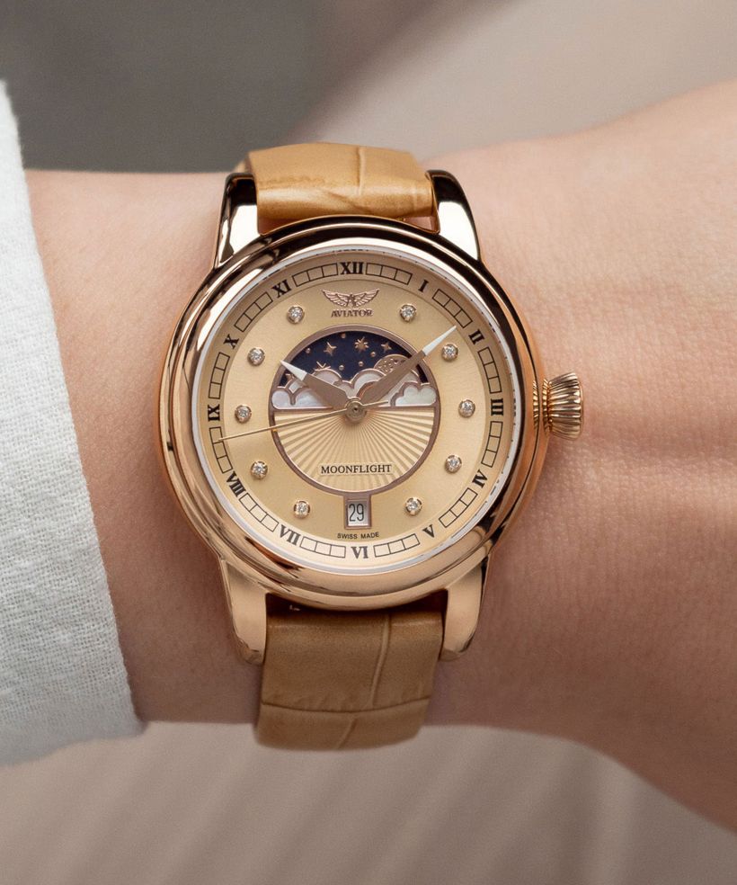 Zegarek damski Aviator Douglas Moonflight Rose Gold Diamonds Limited Edition