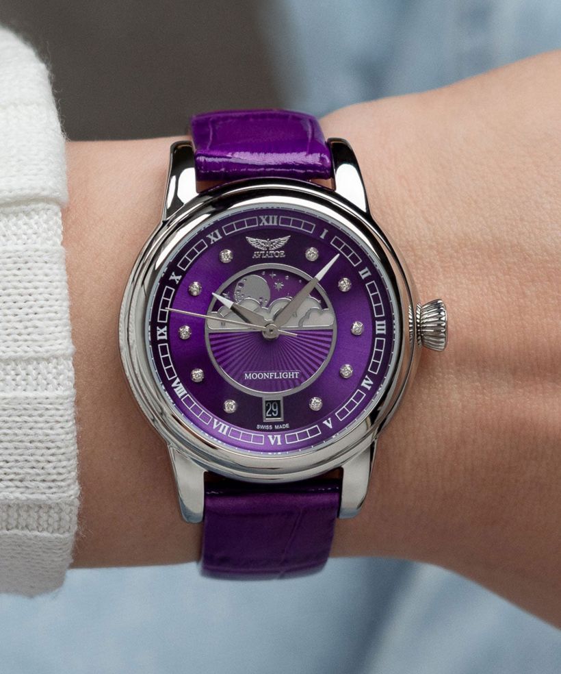 Zegarek damski Aviator Douglas Moonflight Purple Diamonds Limited Edition