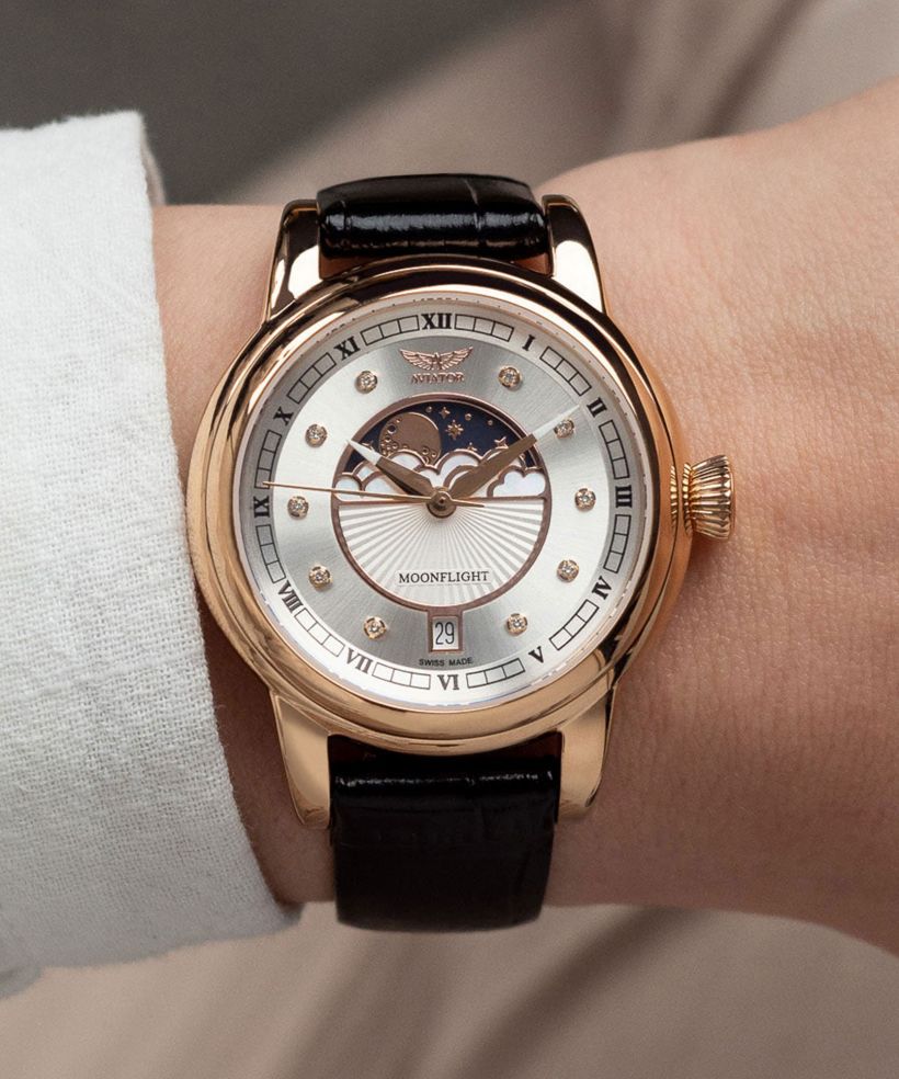 Zegarek damski Aviator Douglas Moonflight Silver Diamonds Limited Edition