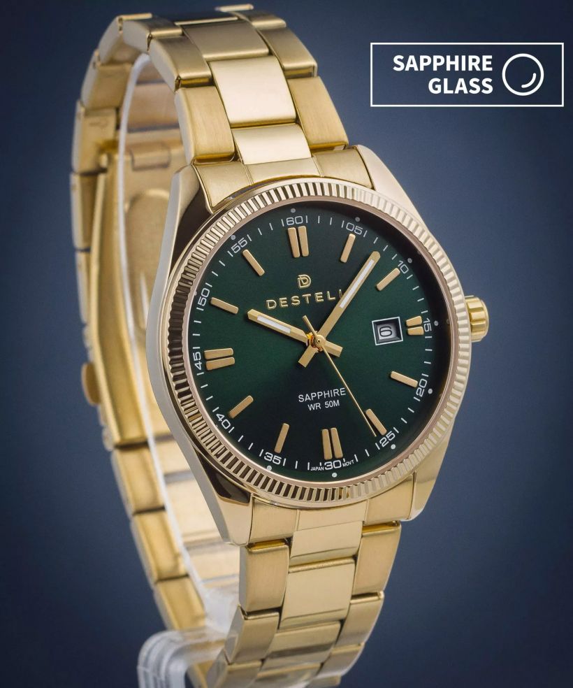 Zegarek męski DESTELL Loup Green Gold Steel Sapphire
