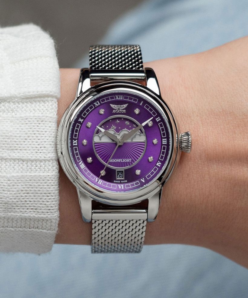 Zegarek damski Aviator Douglas Moonflight Purple Diamonds Limited Edition