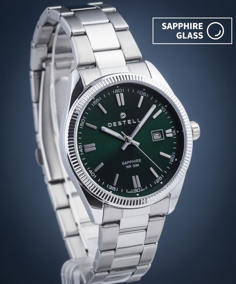 Zegarek męski DESTELL Loup Green Silver Steel Sapphire