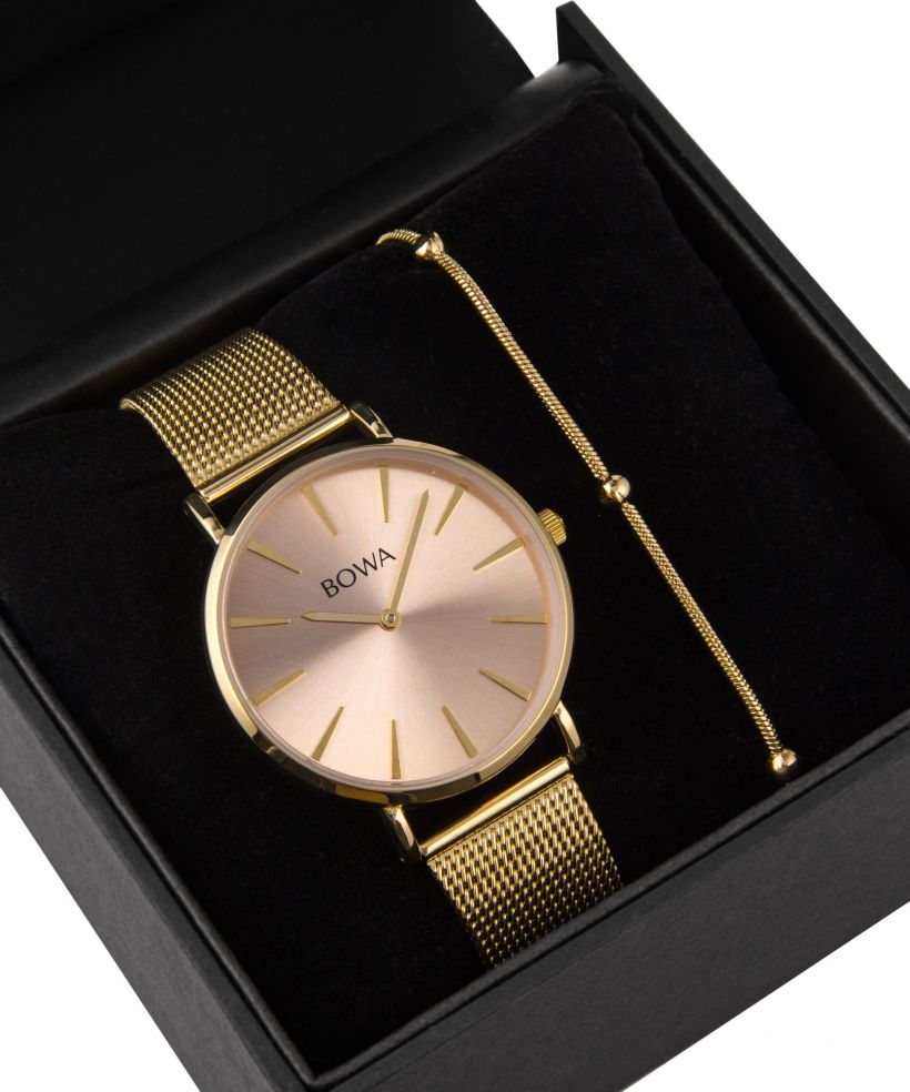 BOWA New York Pink-Gold Mesh 38 Gift Set (zegarek + bransoletka)