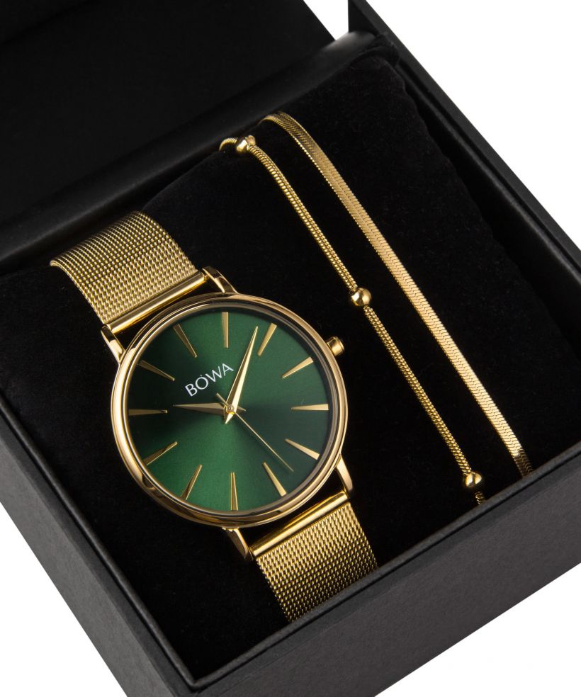 BOWA Praha Green-Gold Mesh 38 Gift Set (zegarek + bransoletka)