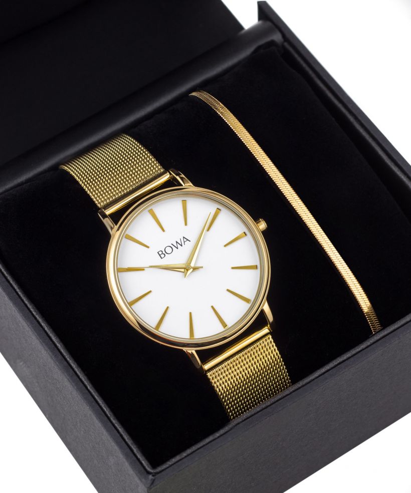 Zegarek damski BOWA Praha White-Gold Mesh 38 Gift Set