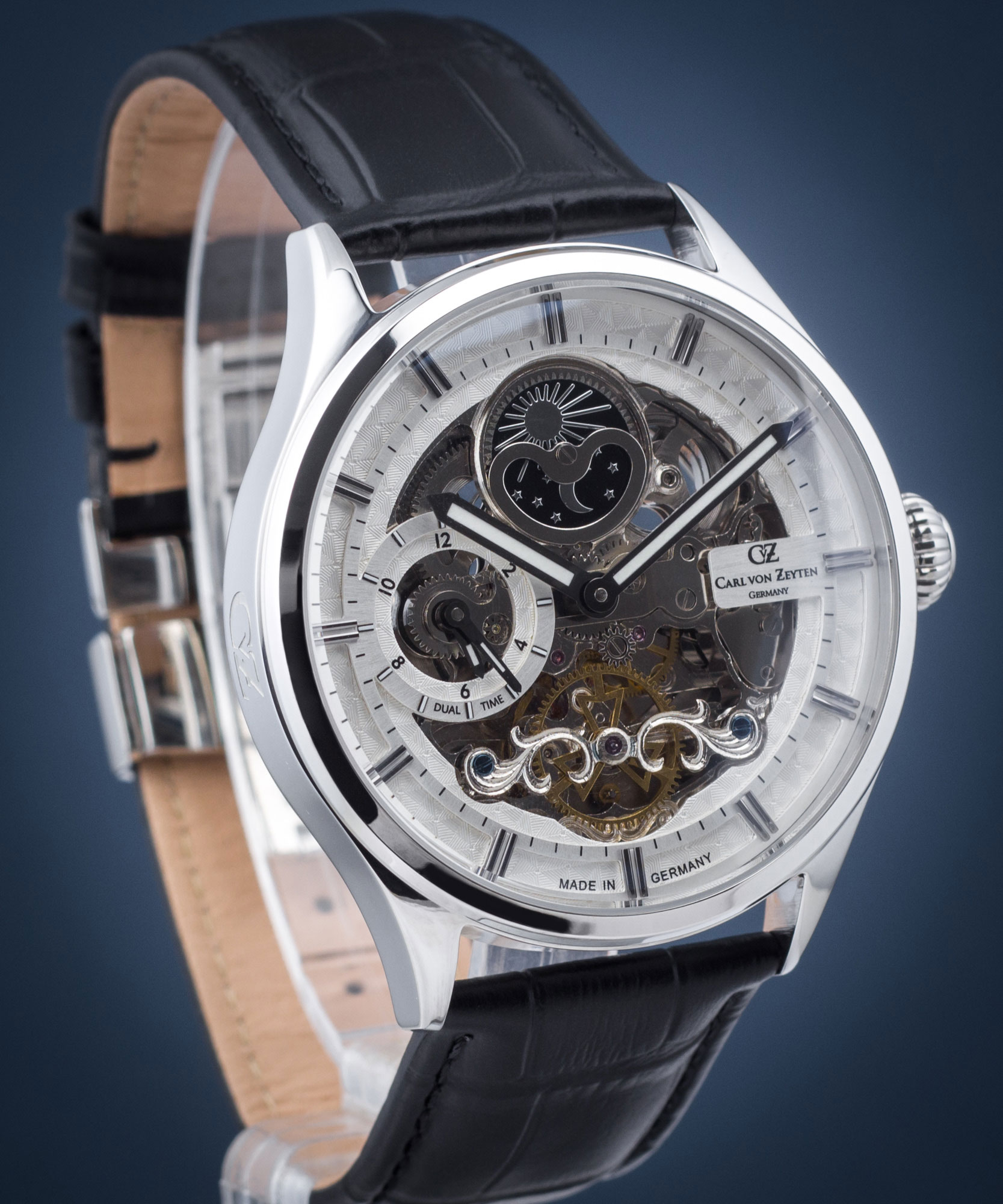 Carl Von Zeyten Orologio Automatico Uomo – Cinturino In Pelle Nera, Cassa Acciaio, Quadrante Scheletrato (Mod. CVZ0008WH)