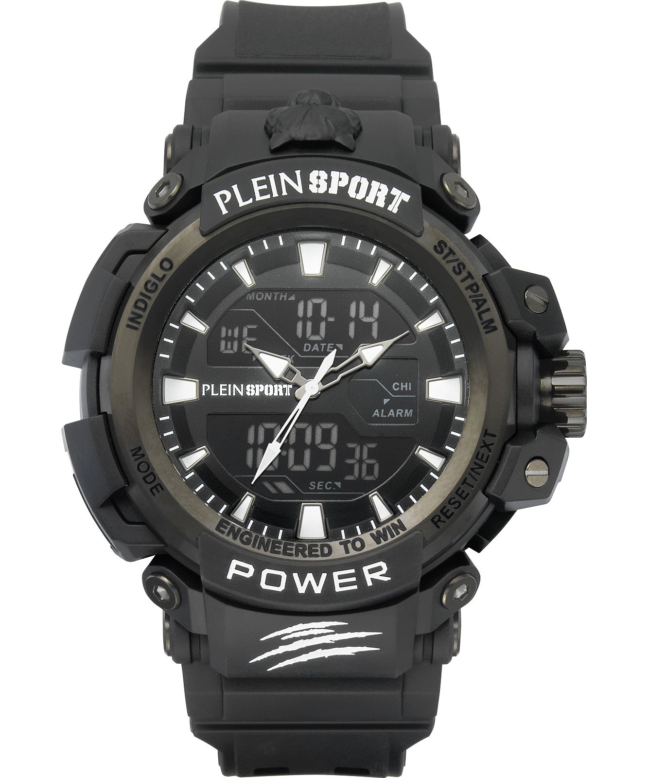 Orologio Digitale Uomo Plein Sport Combat, Modello PSNBA0423 - Cassa In Acciaio 50mm, Cinturino In Silicone Nero
