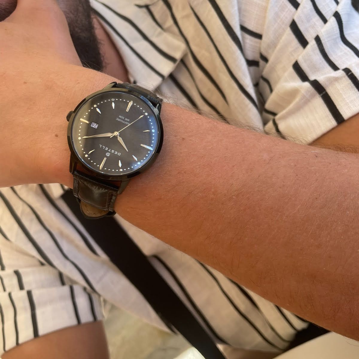 Zegarek męski DESTELL Pictor Full Black Leather Sapphire