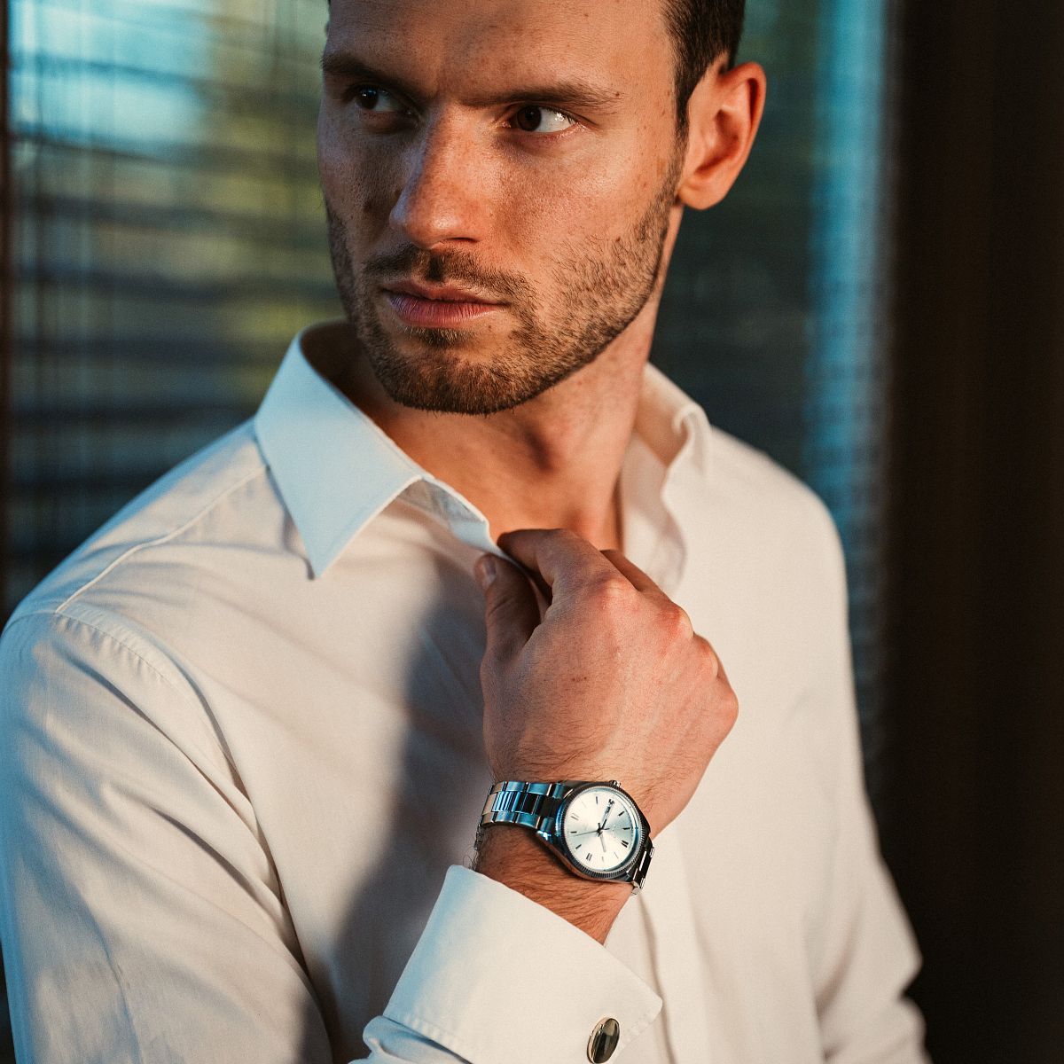 Zegarek męski DESTELL Loup White Silver Steel Sapphire
