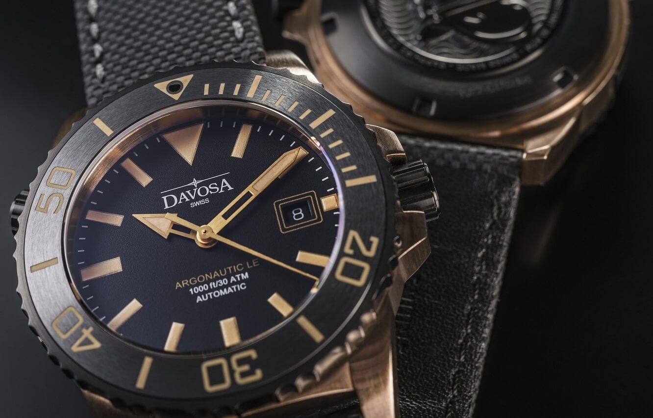 Zegarek na czarnym pasku Davosa Argonautic Bronze Automatic Limited Edition 161-581-55
