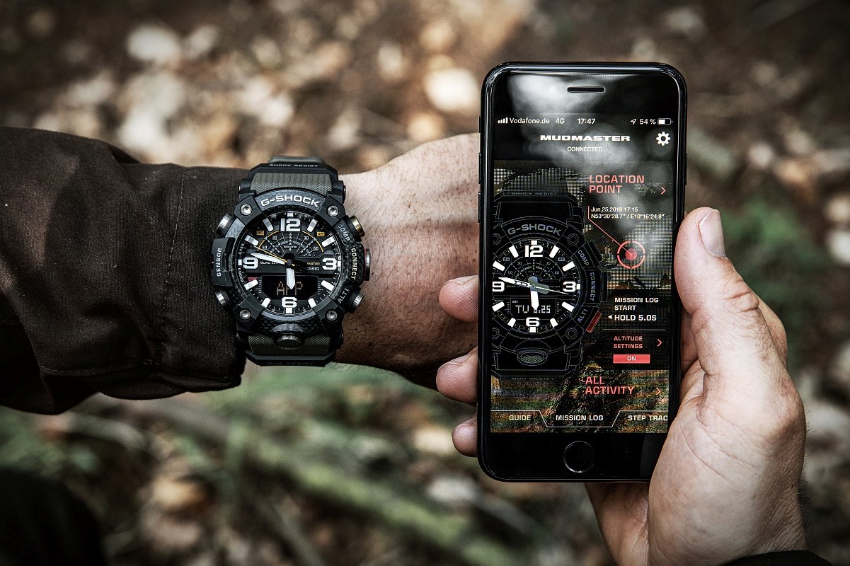 Zegarek G-Shock Master of G Mudmaster Carbon Guard Quad Sensor Bluetooth Sync - zegarek z barometrem