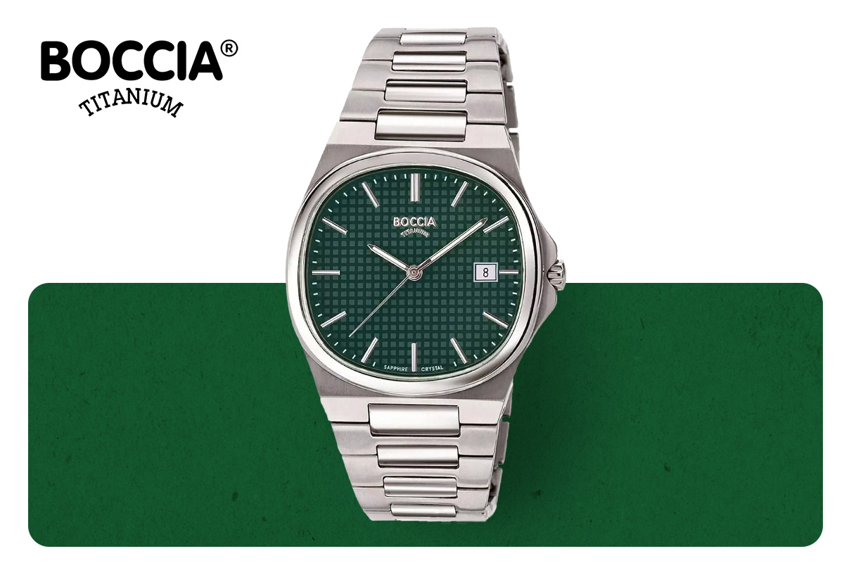 Tytanowy zegarek z zieloną tarczą Boccia 641793
